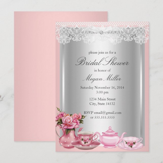 Pretty Pink High Tea Bridal Shower Invitation (Front/Back)