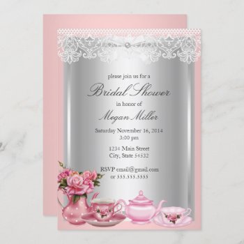 Pretty Pink High Tea Bridal Shower Invitation by ExclusiveZazzle at Zazzle