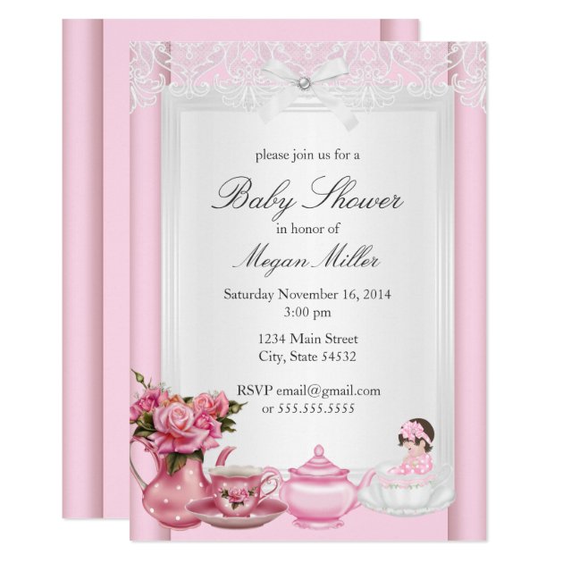 Pretty Pink High Tea Girl Baby Shower Invitation