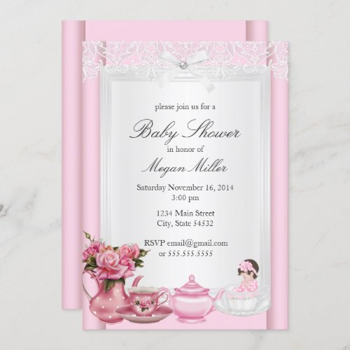 Pretty Pink High Tea Girl Baby Shower Invitation