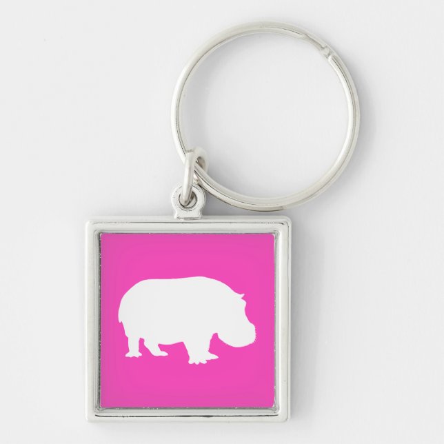 Pretty Pink Hippo Silhouette Keychain (Front)