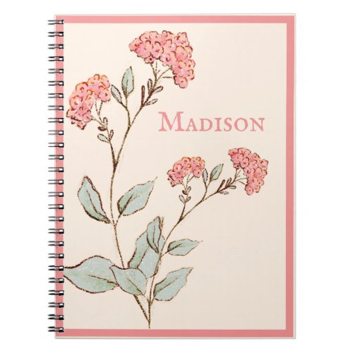 Pretty Pink Hydrangea Floral Personalized Name Notebook