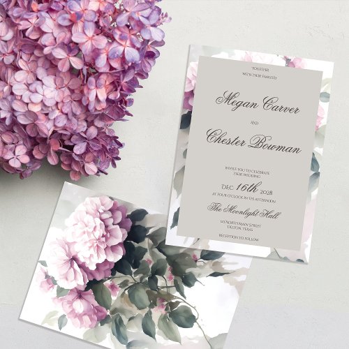 Pretty Pink Hydrangea Floral Summer Spring Wedding Invitation