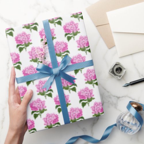 Pretty Pink Hydrangea Flower Blossom  Wrapping Paper