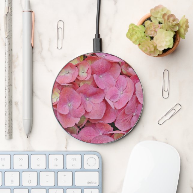 Pretty Pink Hydrangea Flowers Art Charger (Desk)