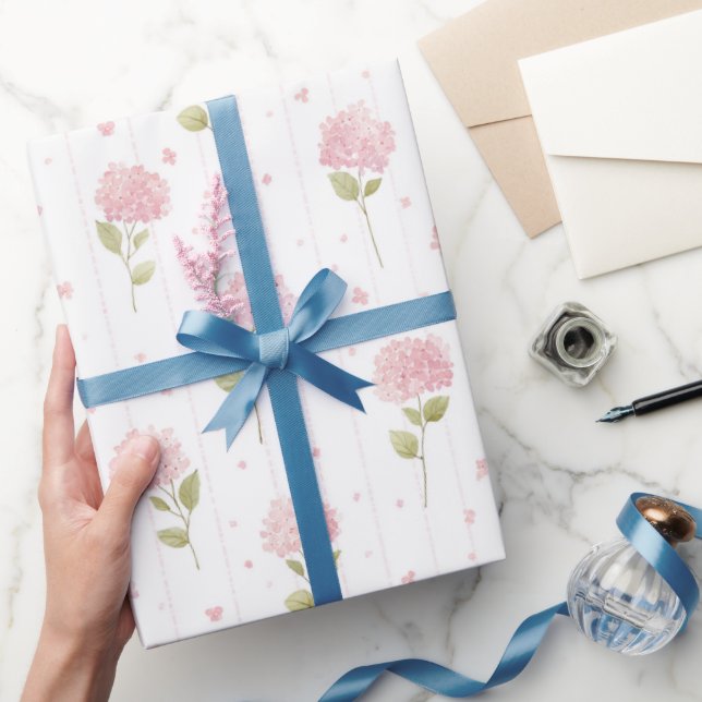 Pretty Pink Hydrangea Flowers Bridal Shower Wrapping Paper (Gifting)