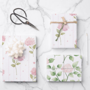 Pretty Pink Hydrangea Flowers Bridal Shower Wrapping Paper Sheets