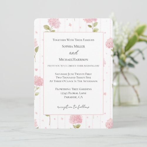 Pretty Pink Hydrangea Flowers Wedding Invitation