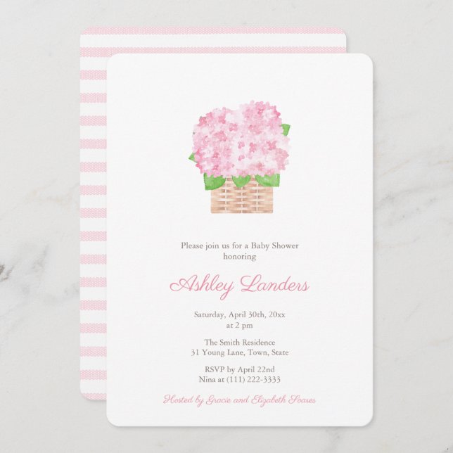 Pretty Pink Hydrangea Girl Baby Shower Invitation (Front/Back)