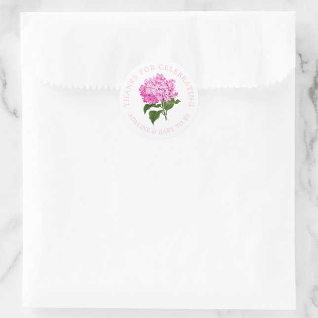 Pretty Pink Hydrangea Thank You Favor Classic Round Sticker (Bag)