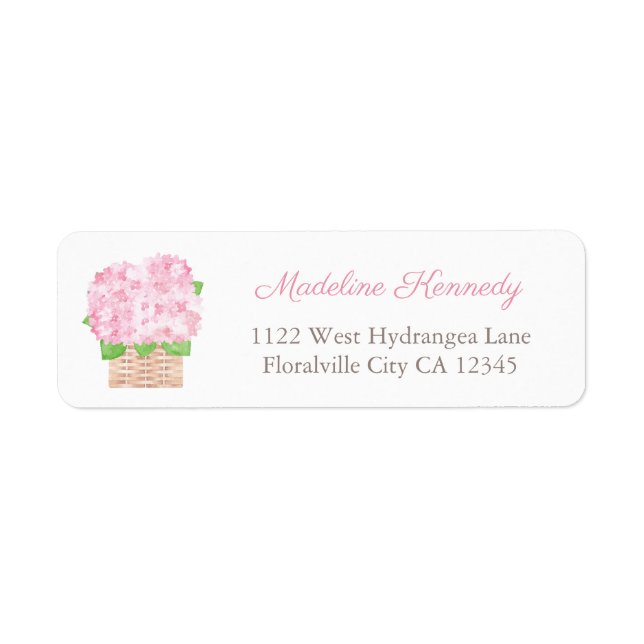 Pretty Pink Hydrangeas Basket Woman Return Address Label (Front)