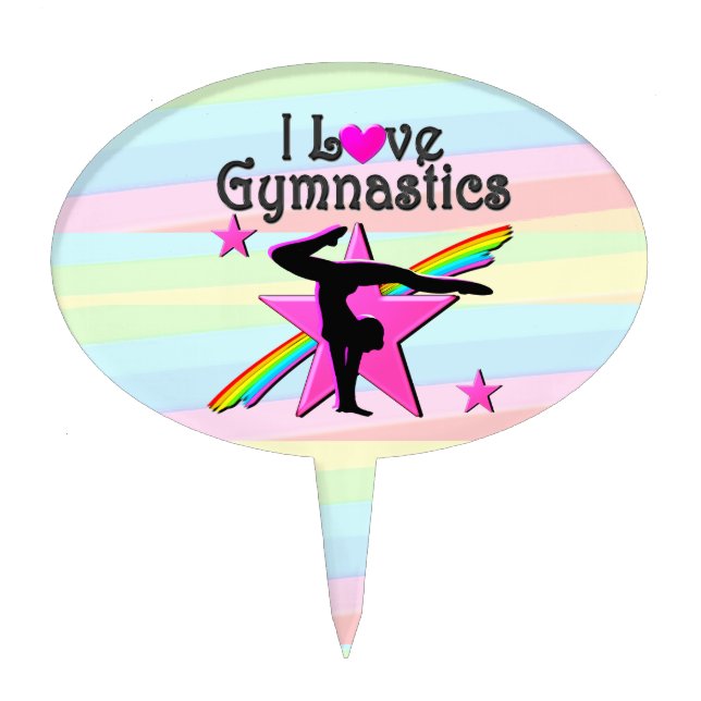 PRETTY PINK I LOVE GYMNASTICS DESIGN CAKE TOPPER (Front)