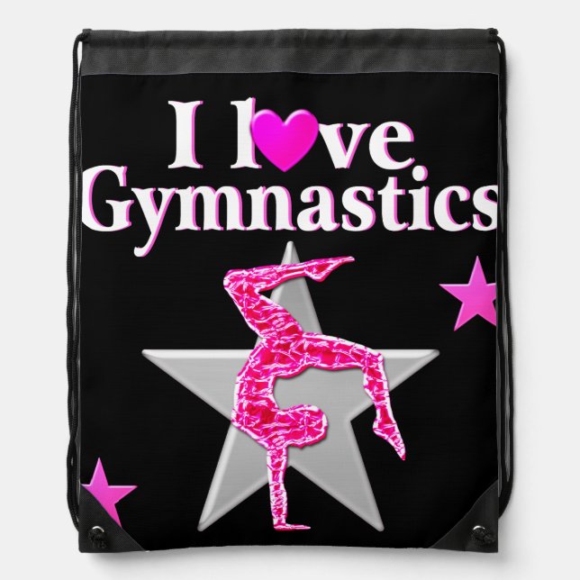 PRETTY PINK I LOVE GYMNASTICS DESIGN DRAWSTRING BAG (Front)
