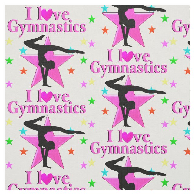 PRETTY PINK I LOVE GYMNASTICS DESIGN FABRIC (Swatch)