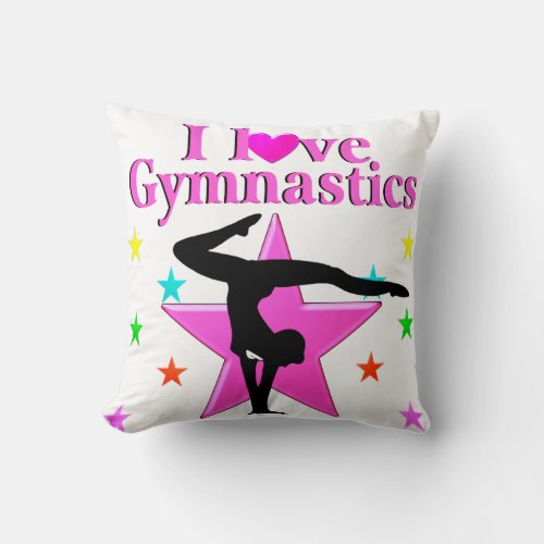 PRETTY PINK I LOVE GYMNASTICS DESIGN THROW PILLOW