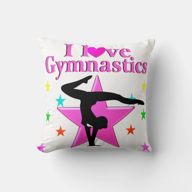 PRETTY PINK I LOVE GYMNASTICS DESIGN THROW PILLOW (Front)