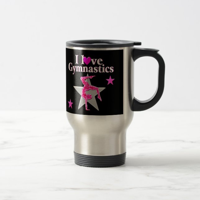 PRETTY PINK I LOVE GYMNASTICS DESIGN TRAVEL MUG (Right)