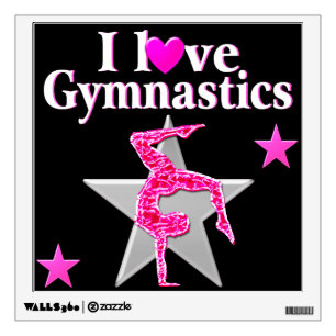 PRETTY PINK I LOVE GYMNASTICS DESIGN WALL STICKER
