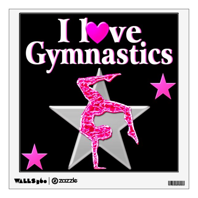 PRETTY PINK I LOVE GYMNASTICS DESIGN WALL STICKER (Front)
