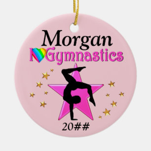 PRETTY PINK I LOVE GYMNASTICS PERSONALIZE ORNAMENT