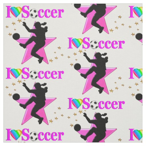 PRETTY PINK I LOVE SOCCER DESIGN FABRIC