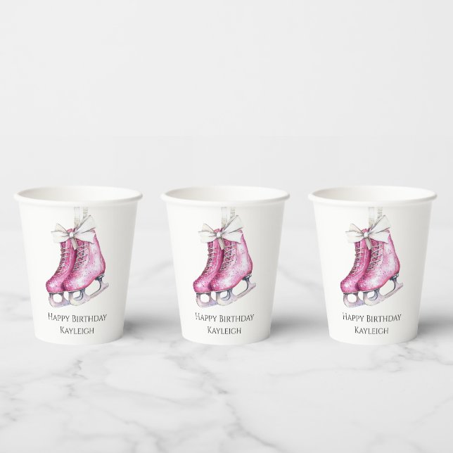 Pretty Pink Ice Skates Birthday Paper Cups (Multi)