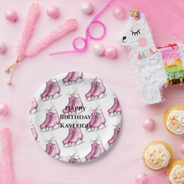 Pretty Pink Ice Skates Birthday Paper Plates (Party)