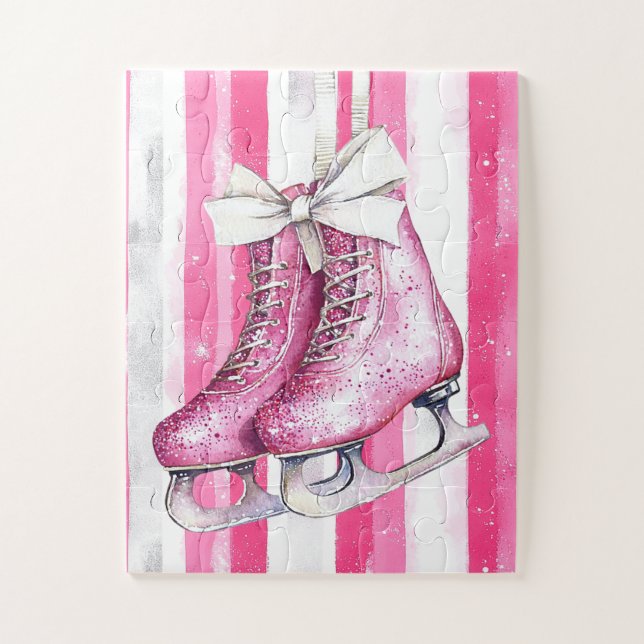 Pretty Pink Ice Skates Christmas Jigsaw Puzzle (Vertical)