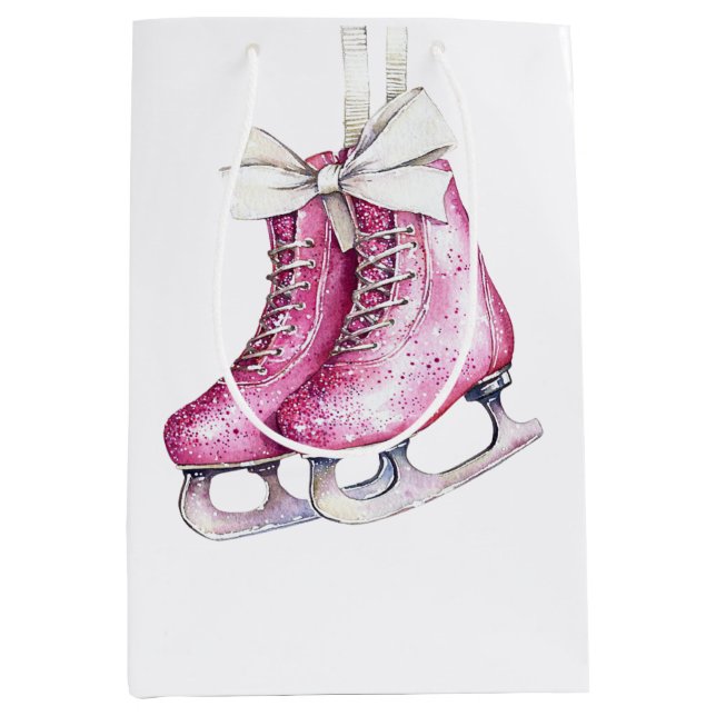 Pretty Pink Ice Skates Christmas Medium Gift Bag (Front)