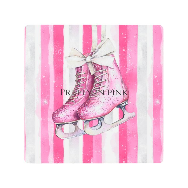 Pretty Pink Ice Skates Christmas Metal Print (Front)