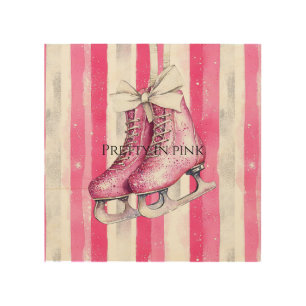 Pretty Pink Ice Skates Christmas Wood Wall Art