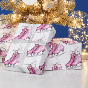 Pretty Pink Ice Skates Christmas Wrapping Paper