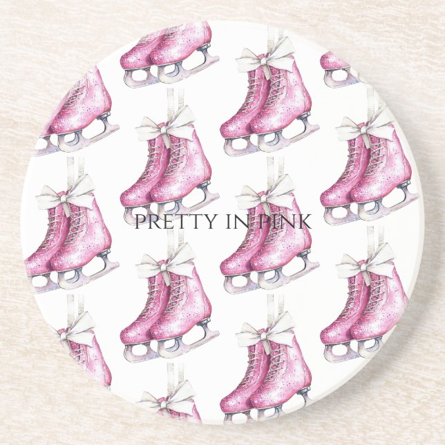 Pretty Pink Ice Skates Coaster (Front)