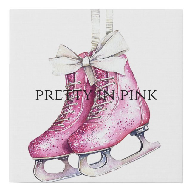 Pretty Pink Ice Skates Faux Canvas Print (Front)