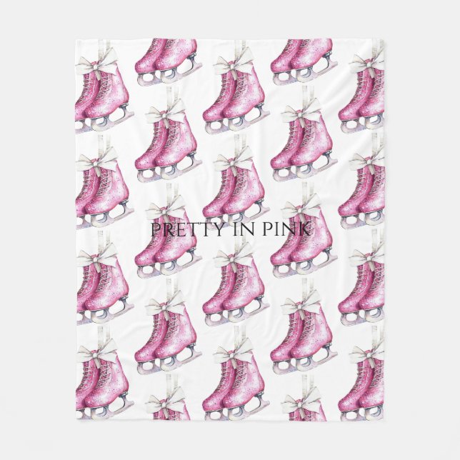 Pretty Pink Ice Skates Fleece Blanket (Front)