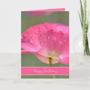 Pretty Pink Iceland Poppy Flower Sparkle Birthday  Card