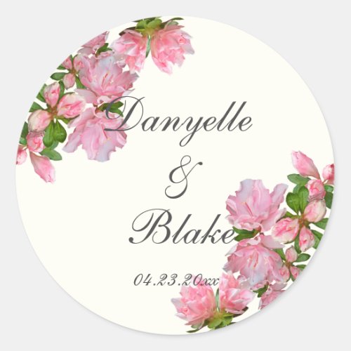 Pretty Pink Ivory Floral Modern Classic Wedding Classic Round Sticker