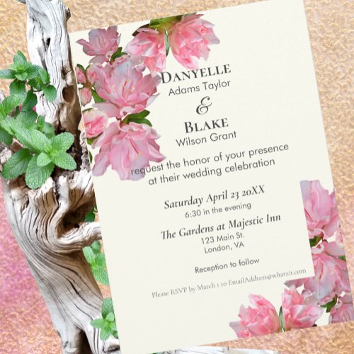 Pretty Pink Ivory Floral Modern Classic Wedding Invitation