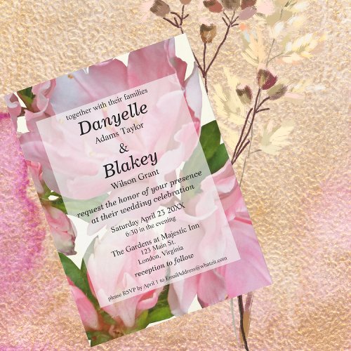 Pretty Pink Ivory Floral Modern Fonts Wedding Invitation
