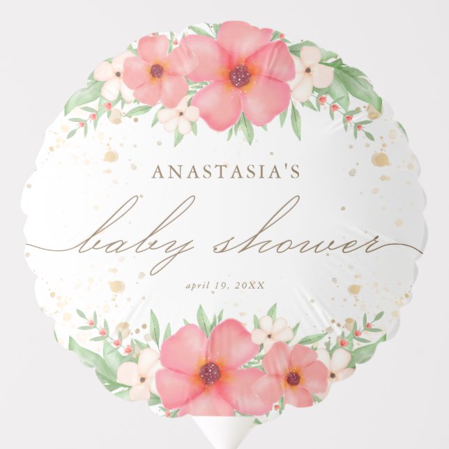 Pretty Pink Ivory Greenery Floral Girl Baby Shower Balloon (Front)