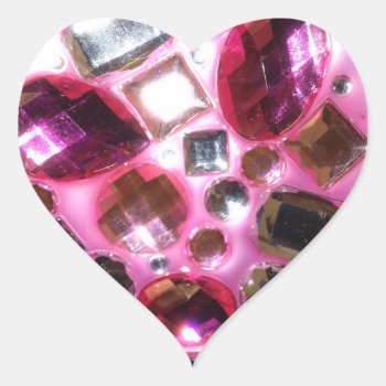 Pretty Pink Jewel Bling Heart Sticker by RetroZone at Zazzle