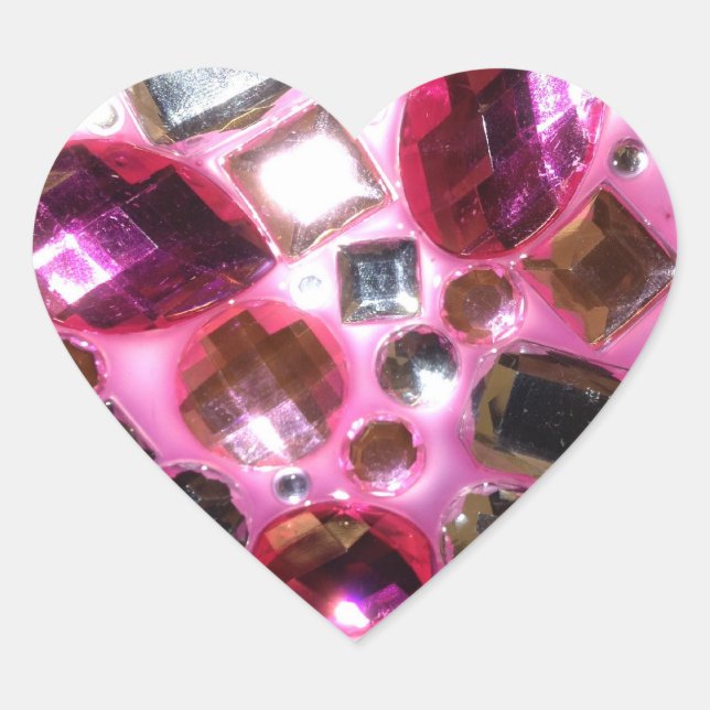 Pretty Pink Jewel Bling Heart Sticker (Front)