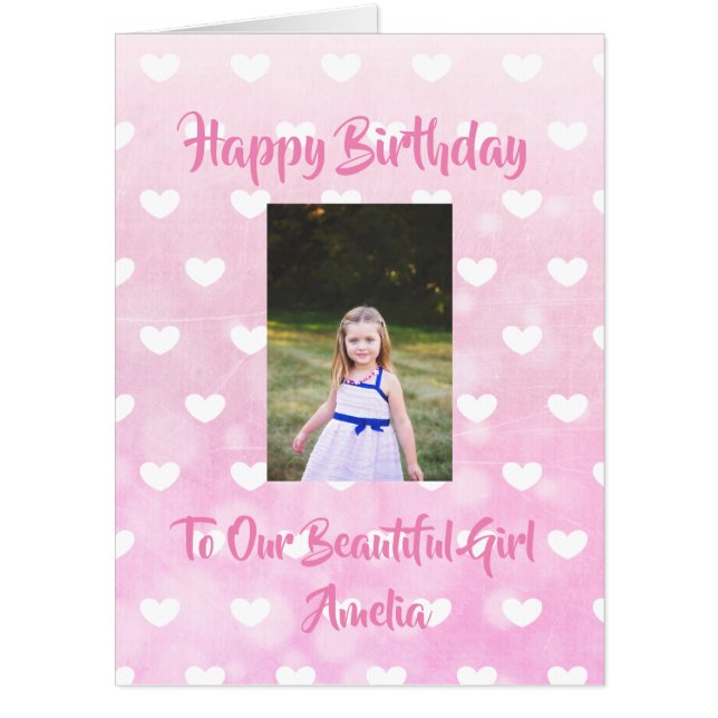 Pretty Pink Jumbo Happy Birthday Personalized Card (Front)