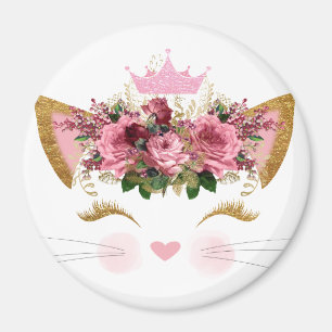 Pretty Pink Kitty Floral Pink Crown Magnet