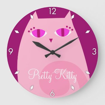 Pretty Pink Kitty Large Clock by creativetaylor at Zazzle