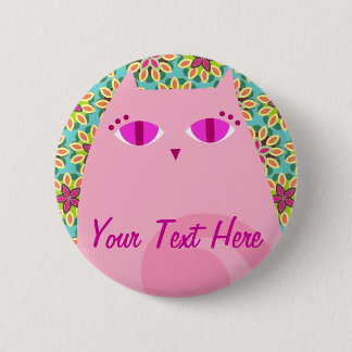Pretty Pink Kitty on Floral - Custom Button Pin