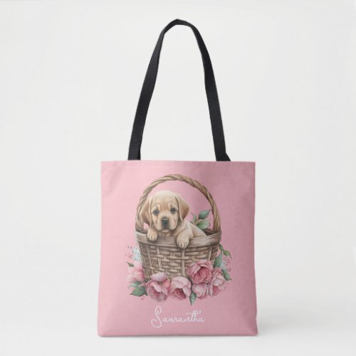 Pretty Pink Labrador Retriever Puppy Tote Bag
