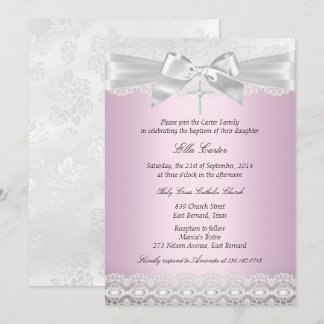Pretty Pink Lace Cross Baptism Invite