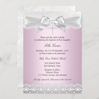 Pretty Pink Lace Cross Baptism Invite