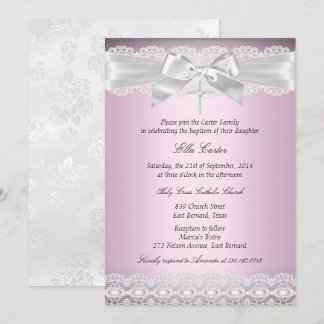 Pretty Pink Lace & Cross Baptism Invite